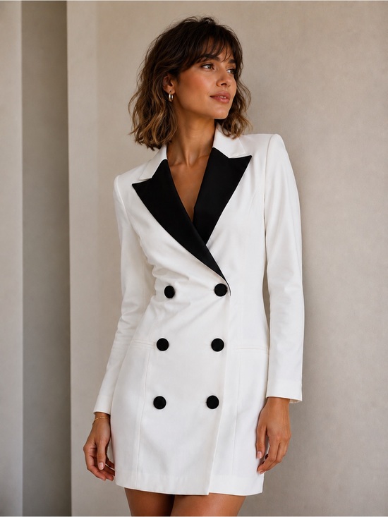 Steve Madden Dresses & Skirts - Steve Madden White Blazer Dress with Black Contrast Lapel